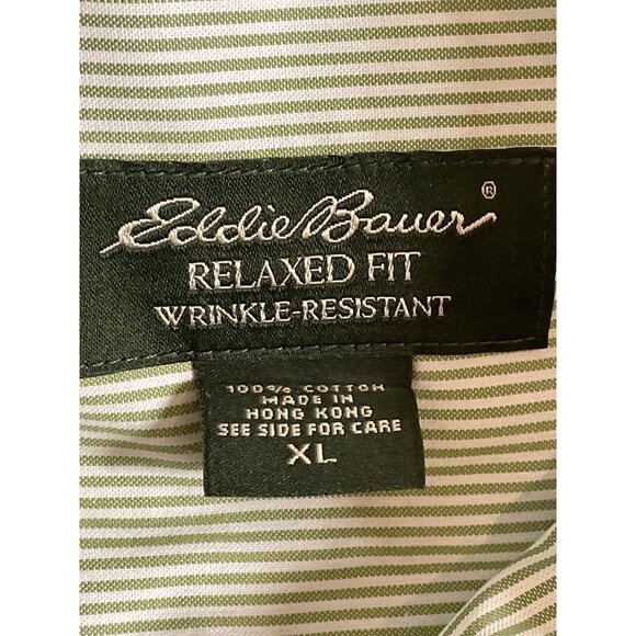 Eddie Bauer Relaxed Fit Men XL Green White Striped Short Sleeve Button Up Shirt - Picture 7 of 9